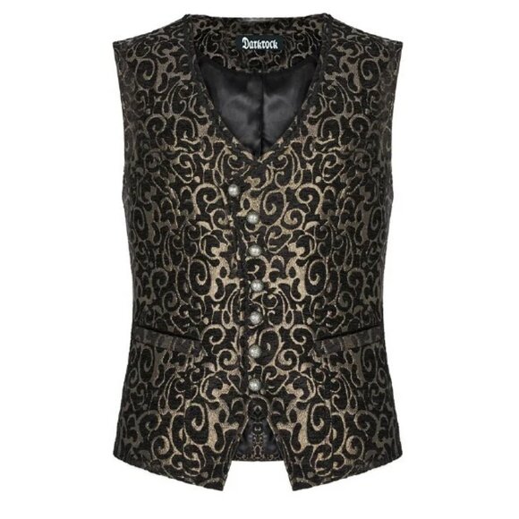 Men's Gothic Waistcoat Vest Gold Paisley Velvet Steampunk Regency Victorian Suit - Picture 1 of 5